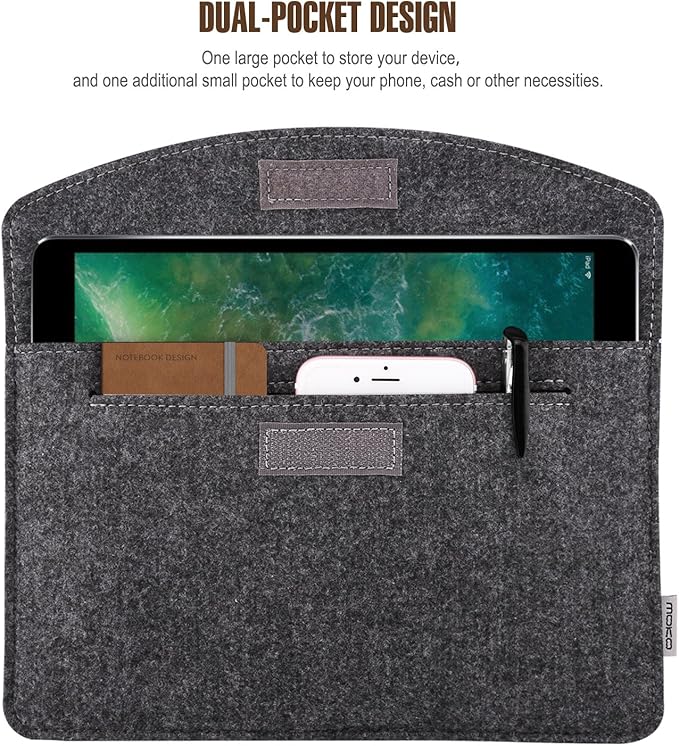 MoKo 9-11 Inch Felt Tablet Sleeve Bag Carrying Case Fits with New 11-inch iPad Air M2, New 11-inch iPad Pro M4, iPad 10th Gen 10.9, iPad 9/8/7th 10.2, iPad Air 5/4th 10.9, iPad 9.7 - Dark Gray