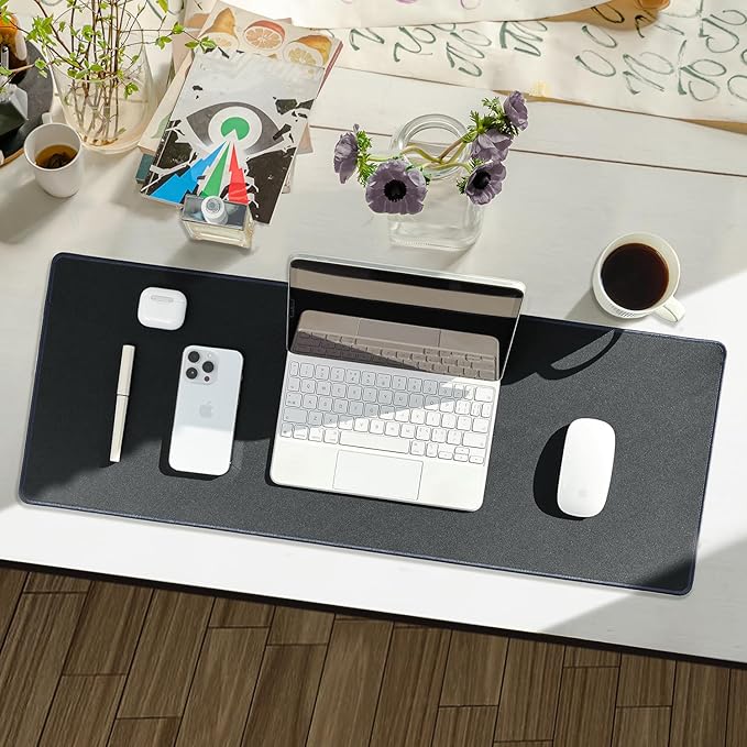 Reniteco Waterproof Large Gaming Mouse Pad with Durable Stitched Edges, Non-Slip Rubber Base, Grainy Jacquard Mouse Mat Desk Pad for Home Office Gaming, 35.4''x15.7''x0.12'', Deep Gray