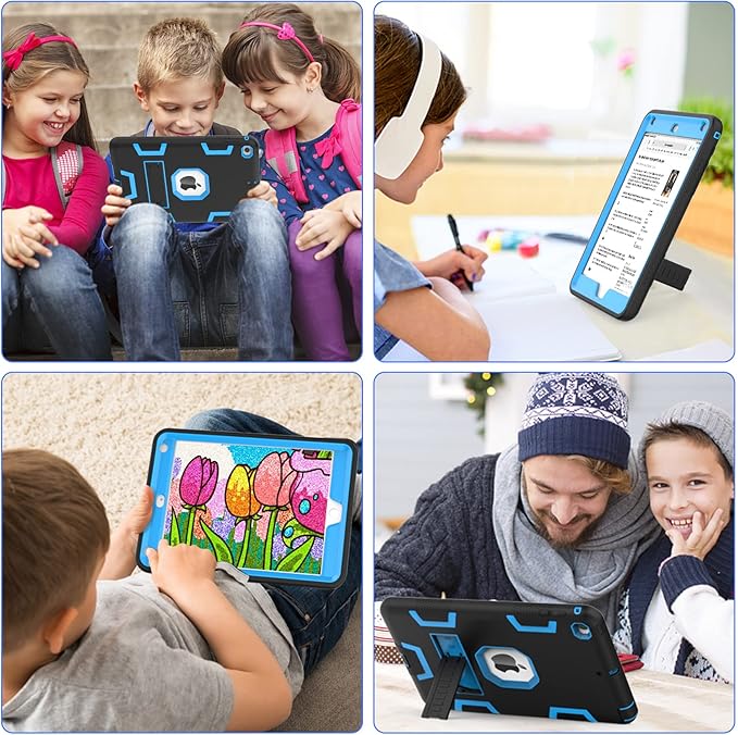 CCMAO iPad mini 5 Case 2019, iPad mini 4 Case 2015, Heavy Duty Shockproof Hybrid Protective Cover for iPad mini 5th/4th Generation 7.9 inch, Black+Sky Blue
