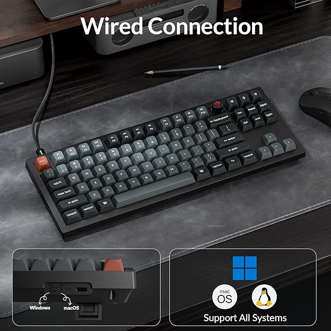 Keychron V3 8K TKL Wired Mechanical Keyboard, 8000 Hz Polling Rate QMK Programmable Knob Hot-Swappable Gaming Keyboard, RGB Backlit, Ergonomic PBT Keycaps for Mac Windows Linux-Tactile Banana Switch