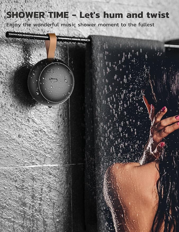 IPX7 Waterproof Bluetooth Speaker, 10W Loud Sound Portable Wireless Speaker with Bluetooth 5.3, TF Card, Built-in Mic, 12H Playtime for Shower Beach Camping Hiking Pool, Black