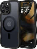 CAPRARO Cute for iPhone 15 Pro Case, Compatible with MagSafe, [Curly Wave Edge] [Full Camera Protection] [14 FT Drop Protection] Magnetic Phone Case for 15 Pro 6.1 Inch, Black