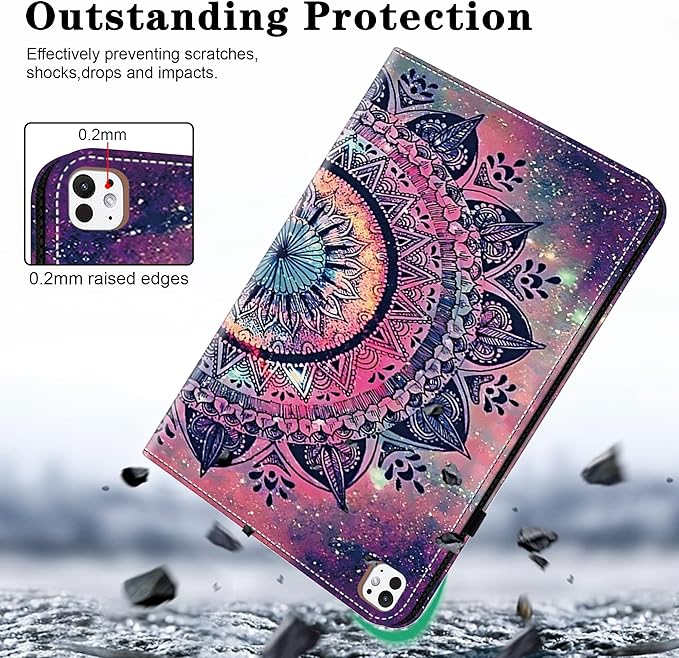 Case for iPad Pro 13 inch (M5/M4) 2025/2024, Premium Leather Folio Stand Protectors Cover with Auto Wake/Sleep, Pencil Holder, Hand Strap and Card Slots - Mandala