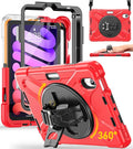 BRAECN for iPad mini 7(A17 Pro)/ 6 case 2024/2021 8.3 inch Heavy Duty Shockproof Protective with Pencil Holder Screen Protector 360°Rotating Stand Handle Full Body Cover Shoulder Strap Kids Friendly