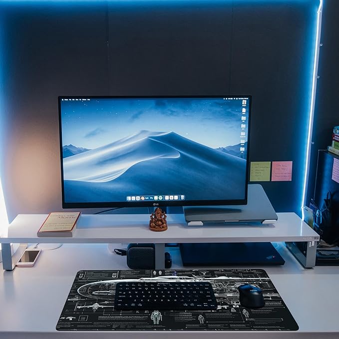 Large Gaming Mouse Pad for Desk, Spaceship Detailed Blueprint Desk Mat, Spacecraft Assembly Diagram Desk Pad, 31.5"x15.7" Extended Big Keyboard Mouse Pad with Non-Slip Base and Stitched Edge