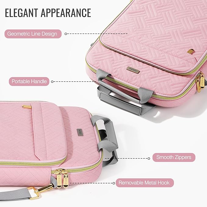 MoKo 13-14 in Puffer Laptop Sleeve Bag for 13-inch New Mac Air M5/Neo A18 Pro, 14-inch Mac Pro M5/M4/M3/M2/M1, 13.8“ Surface, Puffy Laptop Carrying Case with Handle & Shoulder Strap, Pink