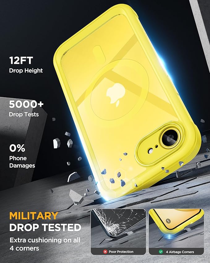 Miracase for iPhone 17e Case & iPhone 16e Case, Full-Body Phone with Built-in Glass Screen Protector, [Magnetic with MagSafe] Military Drop Proof 17 E/ 16 E Cover Bumper 6.1 inch, Yellow