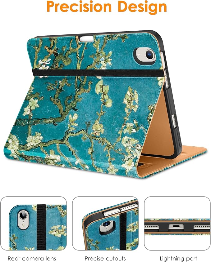 DTTO for iPad mini 7th (A17 Pro) 2024/iPad Mini 6th Generation Case 2021 8.3 Inch, Premium Leather Business Folio Stand Cover for Mini 7/6 with Pencil Holder-Multiple Viewing Angles, Blossom