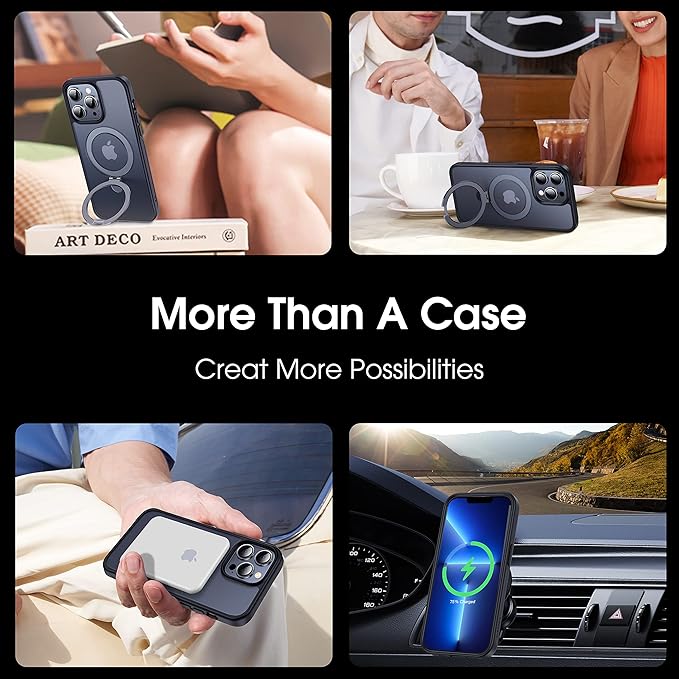 CASEKOO Designed for iPhone 13 Pro Max Case with Magnetic Invisible Stand [Military Drop Protection] [Compatible with MagSafe] Shockproof Translucent Matte Slim Promax Phone Cover 6.7", Black