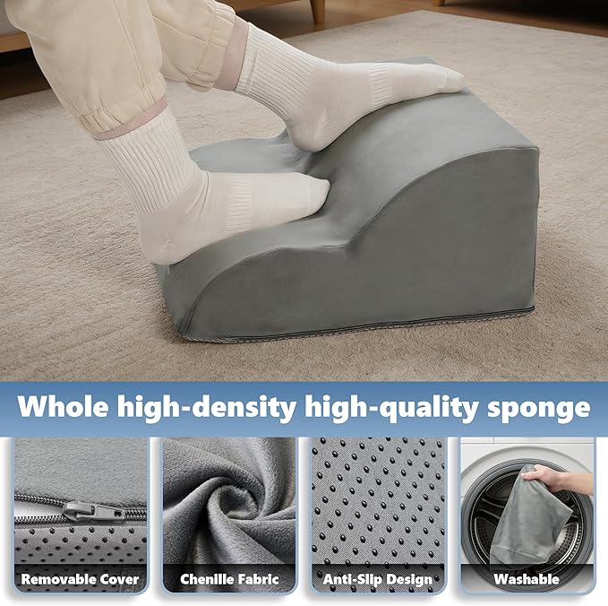 Removable & Washable Foot Rest for Under Desk, 2-Tier Adjustable Foot Stool for Office and Home, Ergonomic Footrest for Seating Comfort at Work/Study (Machine Washable Cover-Gray)