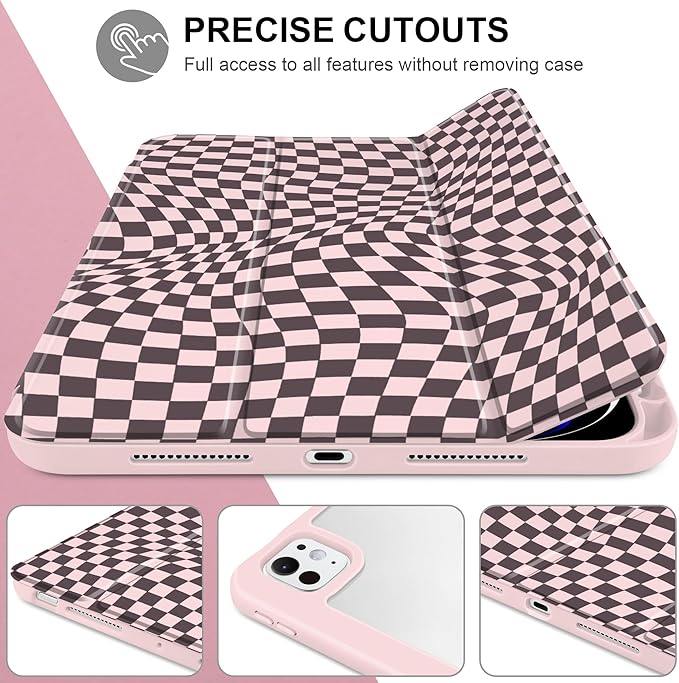 Case for iPad Pro 13 inch (M5) 2025 (M4) 2024 Release with Pencil Holder - Aesthetic Cute Design Trifold Cover with Soft TPU Bumper Clear Back Auto Sleep/Wake for Girls Women, Abstract lattice