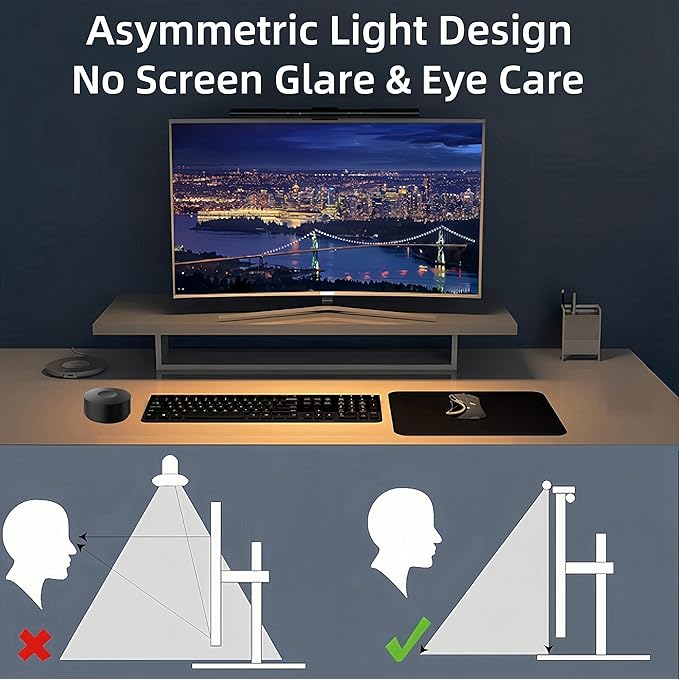Computer Monitor Light Bar, Monitor Lamp with Auto-Dimming, USB Powered LED Computer Lamp for Eye Care, Dimmable Light Bar, Touch & Remote Control, No Glare Desk Lamp for Work/Game/Reading