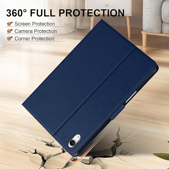 Genuine Leather Case for iPad 11th Gen 11" (2025/A16) & 10th Gen 10.9" (2022) | Slim Protective Cover with Adjustable Stand, Magnetic Closure, Auto Wake/Sleep, Premium Leather | Blue