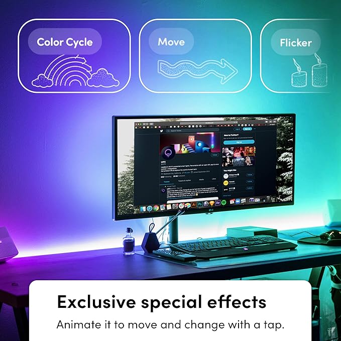 LIFX Color, A19 1100 lumens, Wi-Fi Smart LED Light Bulb, Billions of Colors and White & Lightstrip 40" Extension Only (no Controller or Supply Included), Wi-Fi Smart LED Light Strip, Full Color