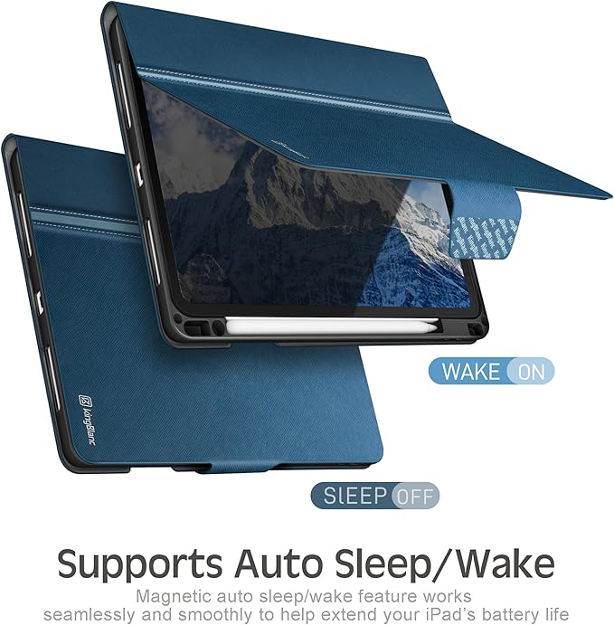 KingBlanc Case for iPad Pro 11-inch (M5 2025, M4 2024) with Pencil Holder, PU Leather Durable Protective Cover, Auto Sleep/Wake, Support Pencil Pro/Pencil (USB-C), Viewing/Typing Angles, Blue