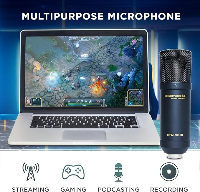 Marantz Professional MPM-1000U USB Condenser Microphone for Gaming, Streaming and Podcasting - Built-In Audio Interface, Desktop Stand, Plug-and-Play, Black
