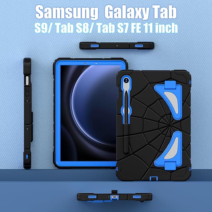 AKABEILA Compatible with Samsung Galaxy Tab S10 FE 2025/Tab S10 Lite 2025 Tablet Case，Lightweight Shockproof Rugged Protective Cover with Kickstand for Kids Children Boys Babies Black Blue