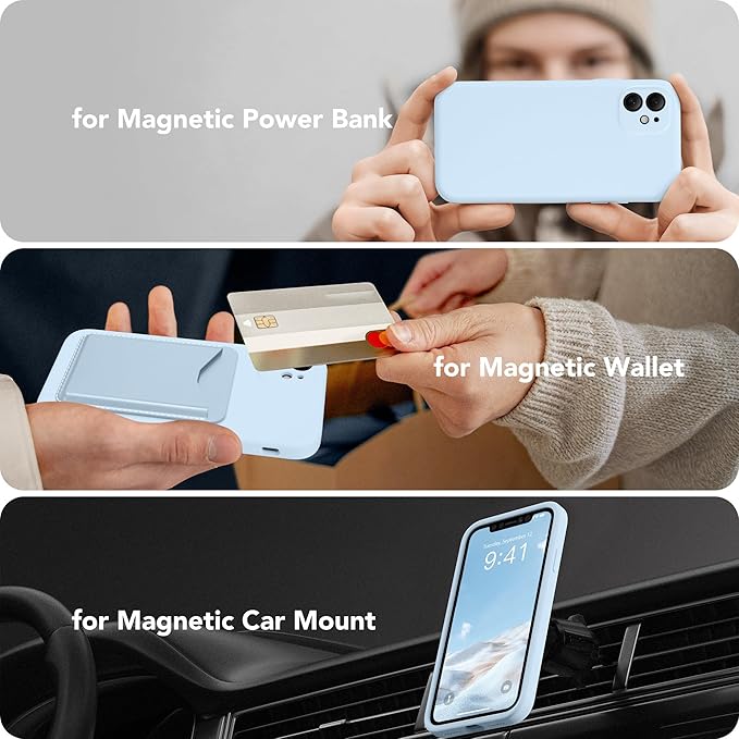 Magnetic for iPhone 11 Phone Case Silicone, Compatible with MagSafe, [Full Camera Protection][Screen Protector] Slim Shockproof Protective Case for iPhone 11 6.1", Light Blue