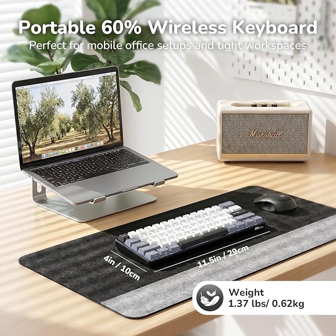 RK ROYAL KLUDGE RK61 Wireless Mechanical Keyboard, 60% Triple Mode BT5.0/2.4G/USB-C Compact Gaming Keyboard, PBT Keycaps, Pro Software, Hot Swappable Custom Switches