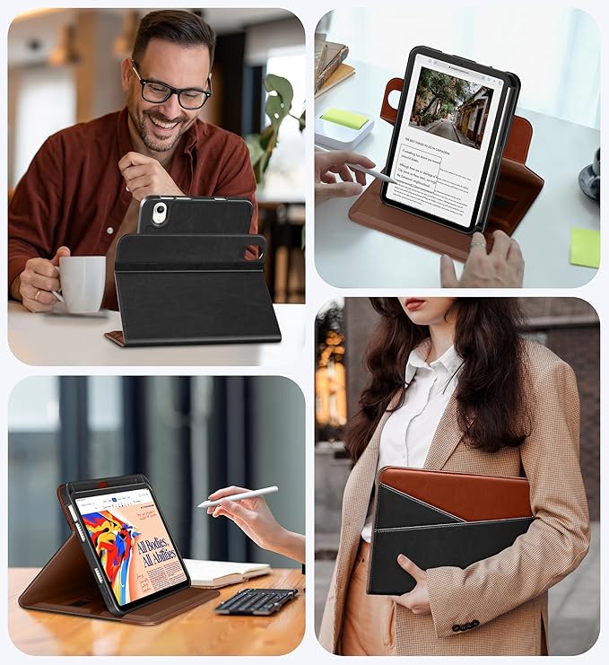 DTTO for iPad mini 7 (A17 Pro) Case, iPad mini 7th / 6th Generation Case (2024/2021), 360 Degree Rotating Premium Leather Folio Stand Cover with Pencil Holder, Black Brown