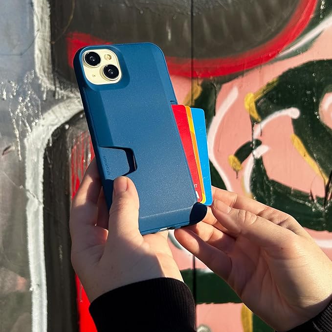 Smartish® iPhone 15 Plus Wallet Case - Wallet Slayer Vol. 1 [Slim + Protective] Credit Card Holder - Drop Tested Hidden Credit Card Slot Cover for Apple iPhone 15 Plus - Blues on The Green