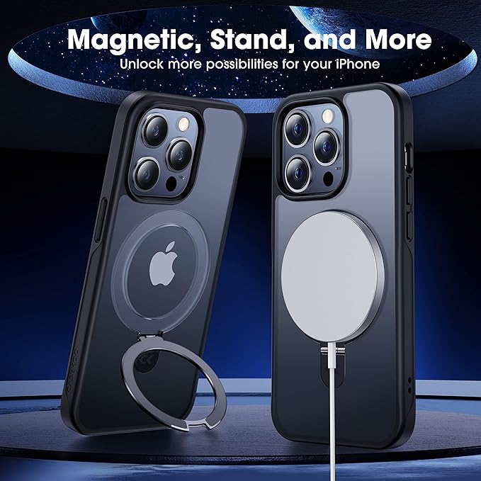 CASEKOO Designed for iPhone 14 Pro Case with Magnetic Invisible Stand [Military Drop Protection] [Compatible with MagSafe] Shockproof Slim Matte Translucent Pro Case 6.1 Inch, Black
