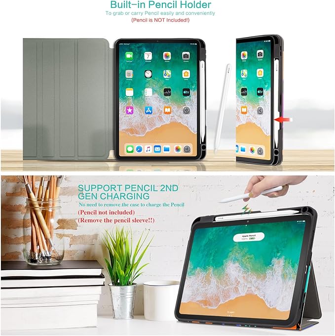 for iPad Air 11-inch Case, iPad Air 5th/Air 4th Gen Case with Pencil Holder for iPad Pro 11 Inch 4th/3rd/2nd/1st case with Multi-Angle View Adjustable Stand Auto Wake Sleep Pigment Paint Splash