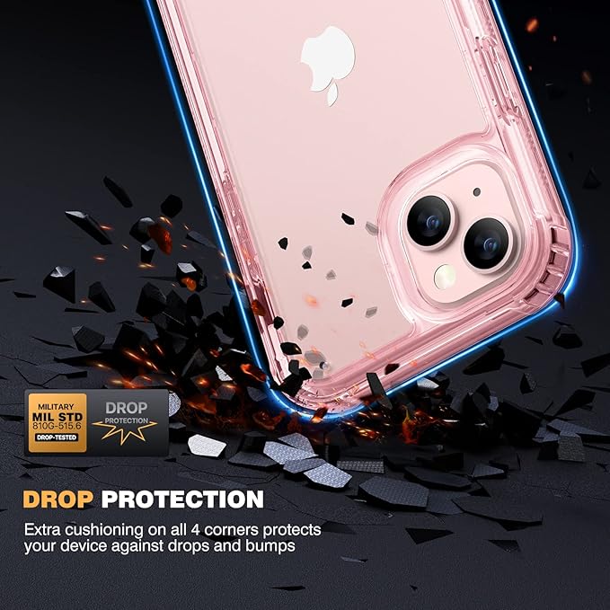 Diaclara Designed for iPhone 13 Case, Full Body Rugged with Built-in Touch Sensitive Anti-Scratch Screen Protector, Soft TPU Bumper Case for iPhone 13 6.1" (Clear Pink)