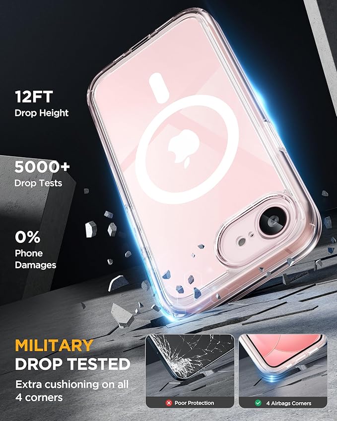 Miracase for iPhone 17e Case & iPhone 16e Case, Full-Body Phone with Built-in Glass Screen Protector, [Magnetic with MagSafe] Military Drop Proof 17 E/ 16 E Cover Bumper 6.1 inch, Clear