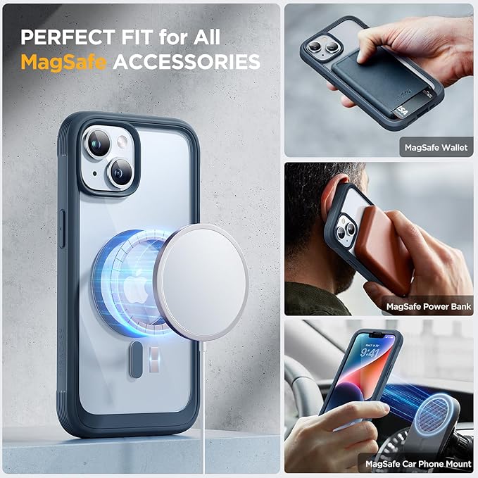 Miracase Glass Series Designed for iPhone 14 Plus Case 6.7 inch, 2023 Upgrade Full-Body Magnetic Clear Case with Built-in 9H Tempered Glass Screen Protector,Compatible with MagSafe,Blue