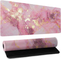 Gold Pink Marble Mouse Pad Extended Large 31.5x11.8in Coquette Kawaii Desk Mat Preppy Trendy Computer Mousepad XL Non-Slip Rubber Base Stitched Edge Rose Gold Mousepad PC Desk Pad for Work Desktop