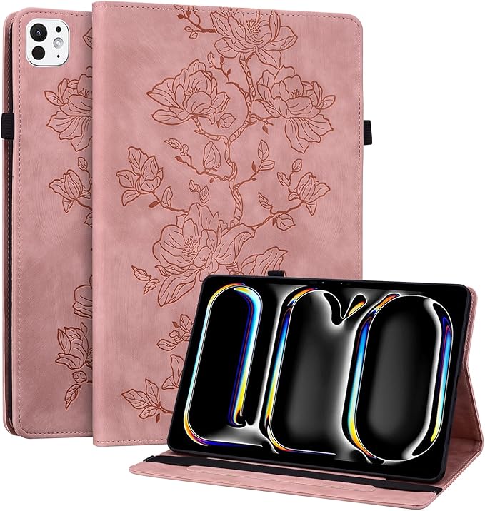 Case for iPad Pro 11 Inch (M5/M4) 2025/2024, Auto Wake/Sleep Slim PU Leather Folio Cover with Multi-Angle Stand and Pen Holder, Pink