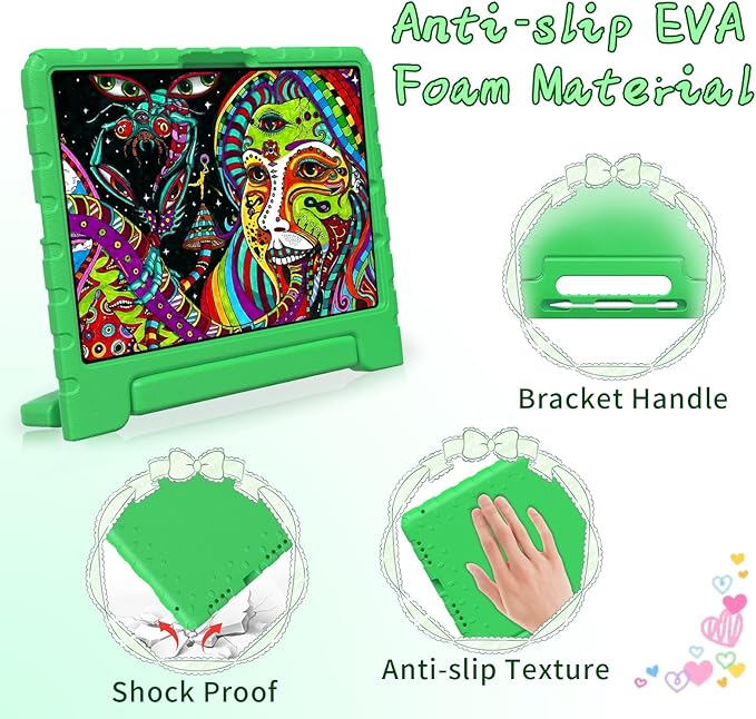 for iPad Pro 11 inch Case 2024 M4, Kids Proof Super Protection Cover for iPad Pro 11" with Pencil Holder & Anti-Slip Handle Stand - Green