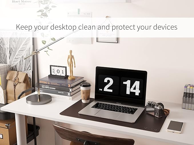 RENMTURE Dual-Sided Mouse Pad, Natural Cork & PU Leather Large Desk Pad for Office and Home Work, Desk Protector Non-Slip, Waterproof, Easy Clean (Dark Coffee, 23.6" x 13.7")