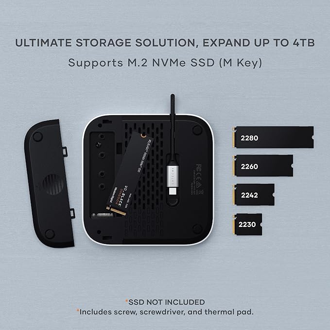 Satechi Mac mini M4 Hub & Stand with NVMe SSD Enclosure, Mac mini M4 Dock with 2xUSB A Up to 10Gbps, USB A Data Port, SD Card Reader, Optimized Self-Cooling - Silver