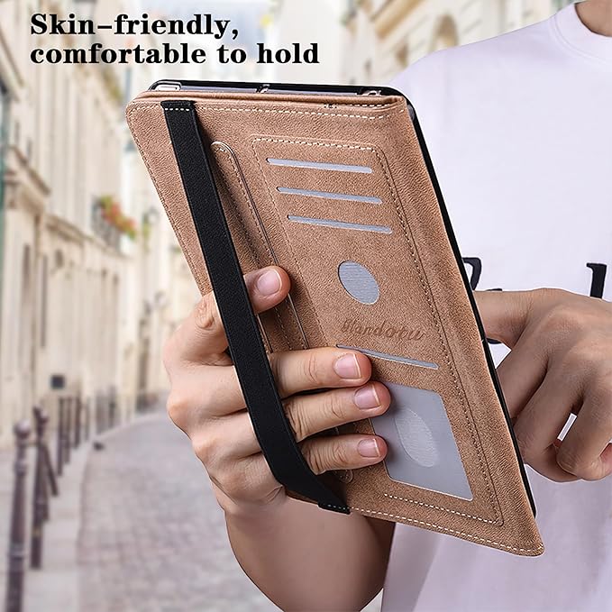 Case for iPad Pro 11 inch Case (M5/M4) 2025/2024, Premium Leather Folio Stand Cover with Auto Wake/Sleep, Pencil Holder and Card Slots - Pink Butterfly