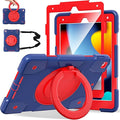 Andnary Case for iPad 9th/8th/7th Generation 10.2 inch, Shockproof Cover with Screen Protector/360° Rotate Stand/Pencil Holder/Shoulder Strap, Kids Case for iPad 2021/2020/2019 (Navy+Red)