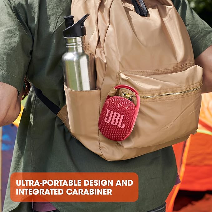 JBL Clip 4 - Portable Mini Bluetooth Speaker, big audio and punchy bass, integrated carabiner, IP67 waterproof and dustproof, 10 hours of playtime, speaker for home, outdoor and travel (Squad)