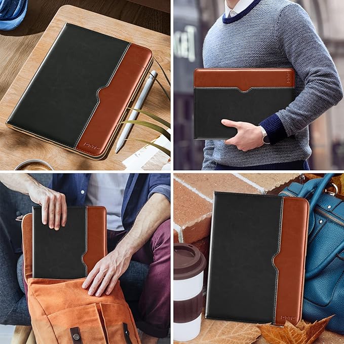 DTTO for iPad Pro 12.9 6th / 5th / 4th / 3rd Generation Case 2022/2021/2020/2018, Leather Folio Stand Cover with Built-in Apple Pencil Holder -Auto Wake/Sleep and Multi Viewing Angles, Black Brown