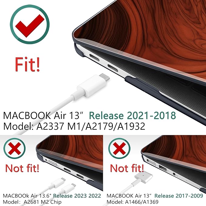 TWOLSKOO for MacBook Air 13.3 inch Case 2021 2020 2019 2018 Release M1 A2337 A2179 A1932 with Touch ID, Plastic Hard Shell Case & Keyboard Cover & Type C Adapter, Wood Grain