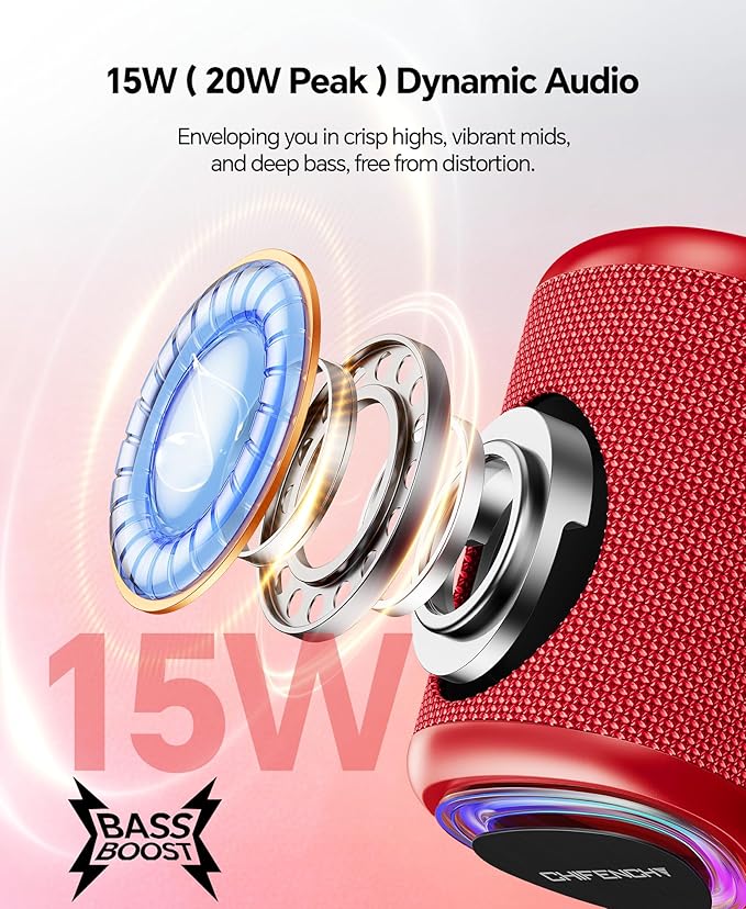 Portable Bluetooth Speaker Beach Essentials: Powerful Crystal Clear Sound/Dynamic Light/IPX5 Waterproof/All Day Playtime/Wireless BT 5.3/TWS Paring, Dad Gifts, Outdoor|Travel|Camping|Pool Accessories