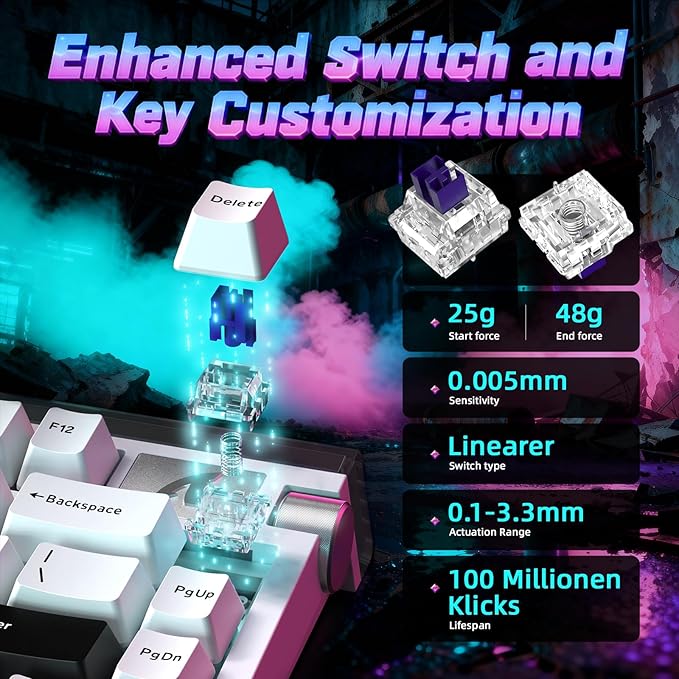ATTACK SHARK R85 HE 75% Magnetic Wired Gaming Keyboard,8KHz Polling Rate Rapid Trigger,0.005mm RT Precision,256K Scan Rate,Custom Hot-Swappable,Web Driver PC Keyboard for Gamer/Win/Mac,Starlight White