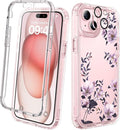 Diaclara Designed for iPhone 15 Plus Case 6.7 Inch Clear Floral Design,Full Body 360 Case w/Built-in Screen Protector+9H Glass Camera Lens Protector (Clear Flower)
