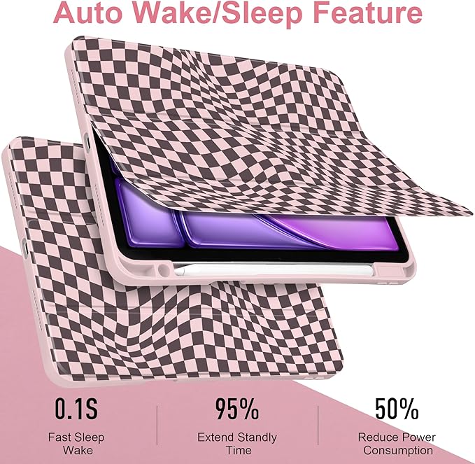 Case for iPad Air 11 inch M4 2026 M3 2025 Release with Pencil Holder - Aesthetic Cute Design Trifold Cover with Soft TPU Bumper Clear Back Auto Sleep/Wake for Girls Women, Abstract Lattice