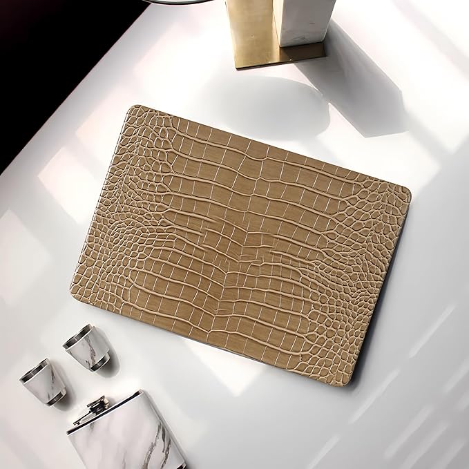 Compatible with Crocodile MacBook Air 13 inch Case 2021 2020 2019 2018 M1 A2337 A2179 A1932, Textured Elegant Luxury Aligator Skin Snakeskin PU Leather Hardshell Case & Keyboard Cover, Brown