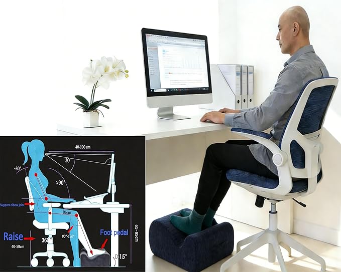 Ergonomic FootstoolTwo-Way Tilt Design with Heel & Arch SupportWide Non-Slip Foam Footrest with 3-Point Support, Removable Washable Cover for Office/Home, for Prolonged Sitting & Under-Desk Use