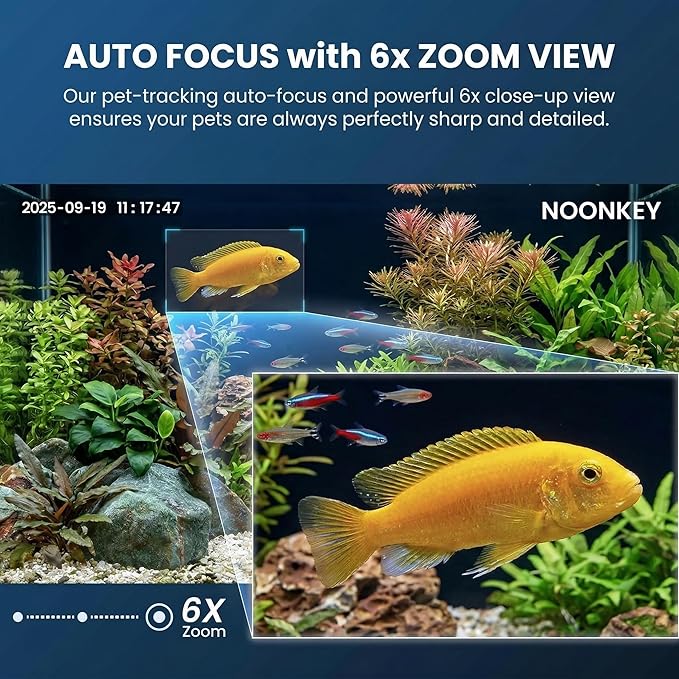 Noonkey Indoor Window Mount Security Pet Camera, 3MP 2K HD Monitor for Aquarium Reptile Bird Feeder, 5GHz/2.4GHz WiFi, Color Night Vision, Motion Alarm, 2-Way Audio, 24/7 Recording, Works with Alexa