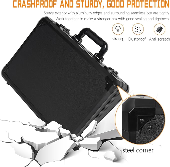 13 Inch Aluminum Carrying Case 13 X 10 X 5.5 Inch Ideal for Microphone & Camera Gear Transportation, DJ Mixer Case with Customizable Pre-Diced Foam, Black