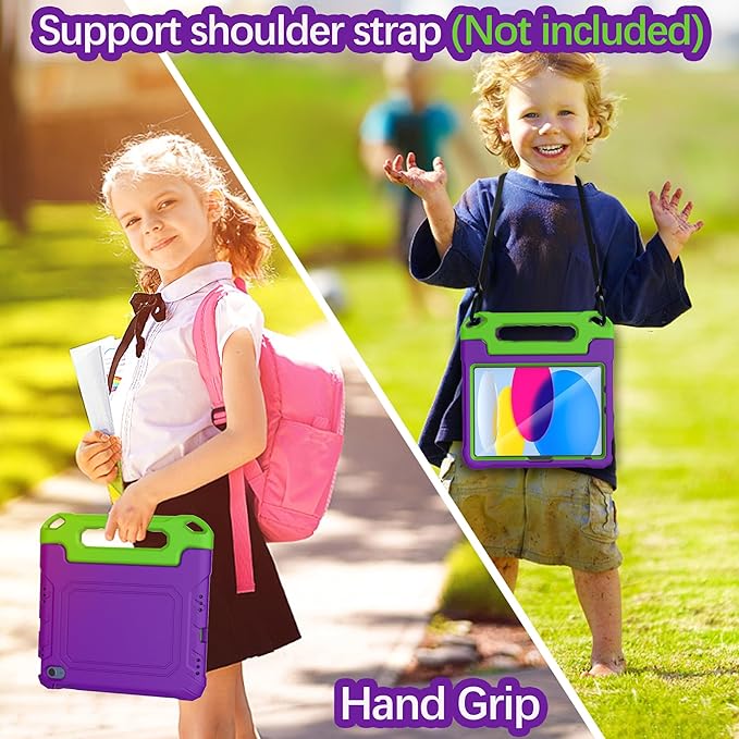 YIHE Kids Case for iPad (A16) 11th Generation 11 Inch 2025 & iPad 10th Generation 10.9 inch 2022, with Built-in Screen Protector and Handle Stand, Full Body Shockproof Protective Cover, PurpleGreen