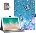 Case for iPad 9th/8th/7th Generation 10.2 Inch 2021/2020/2019 with Pencil Holder for Women Girls Adjust Angle View Case with Pocket/Hand Strap/Auto Wake/Sleep, Flowers Butterfly